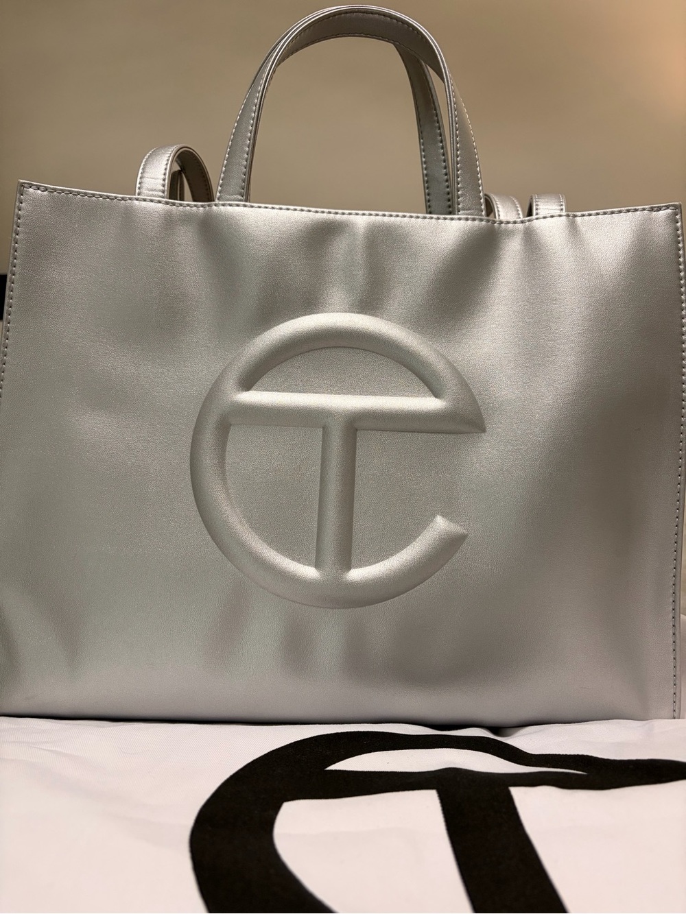 Telfar Metallic Silver Shopping Tote - Medium